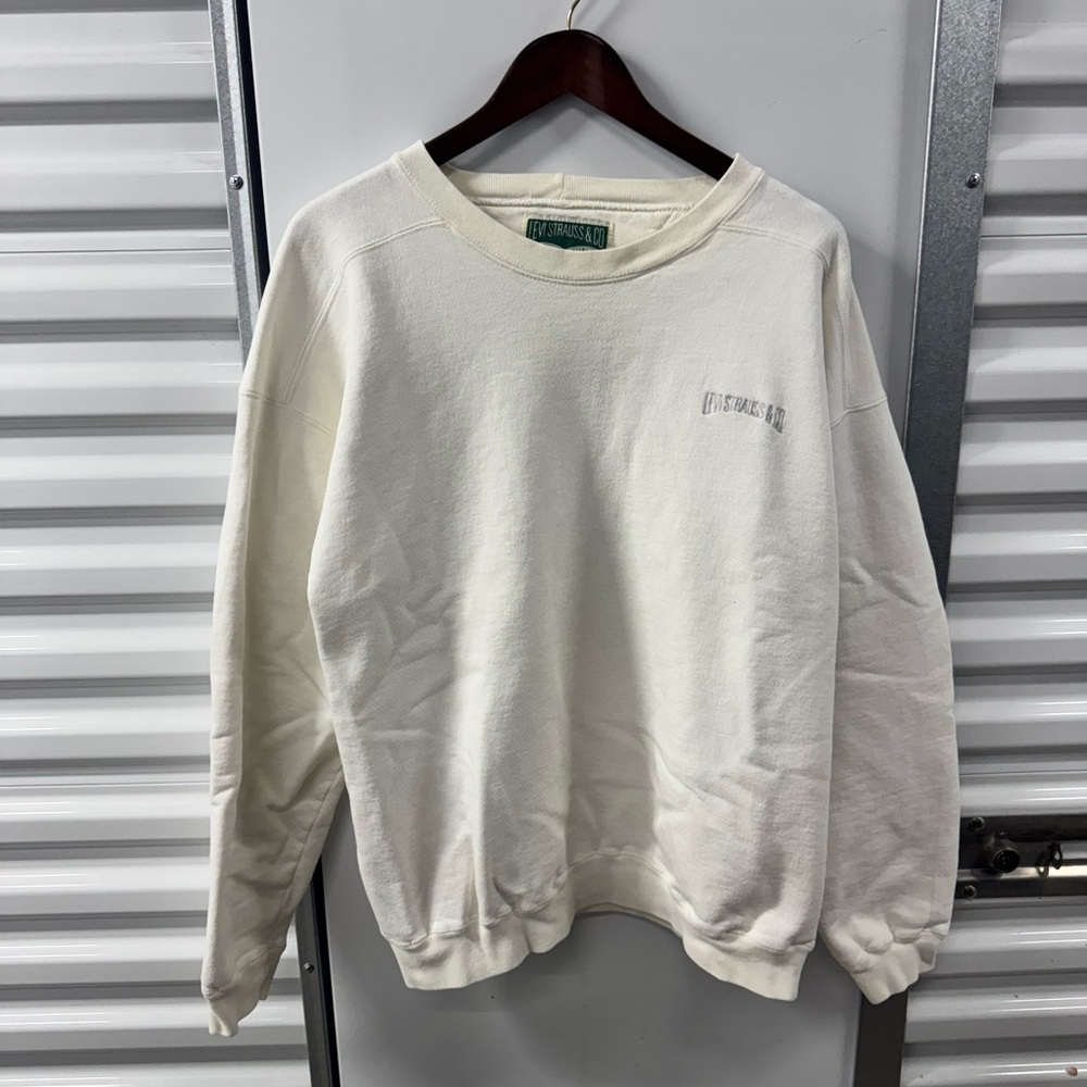 Vintage Levis Strauss & Co Cream Sweatshirt Embroidered Logo Mens Size L 90s USA